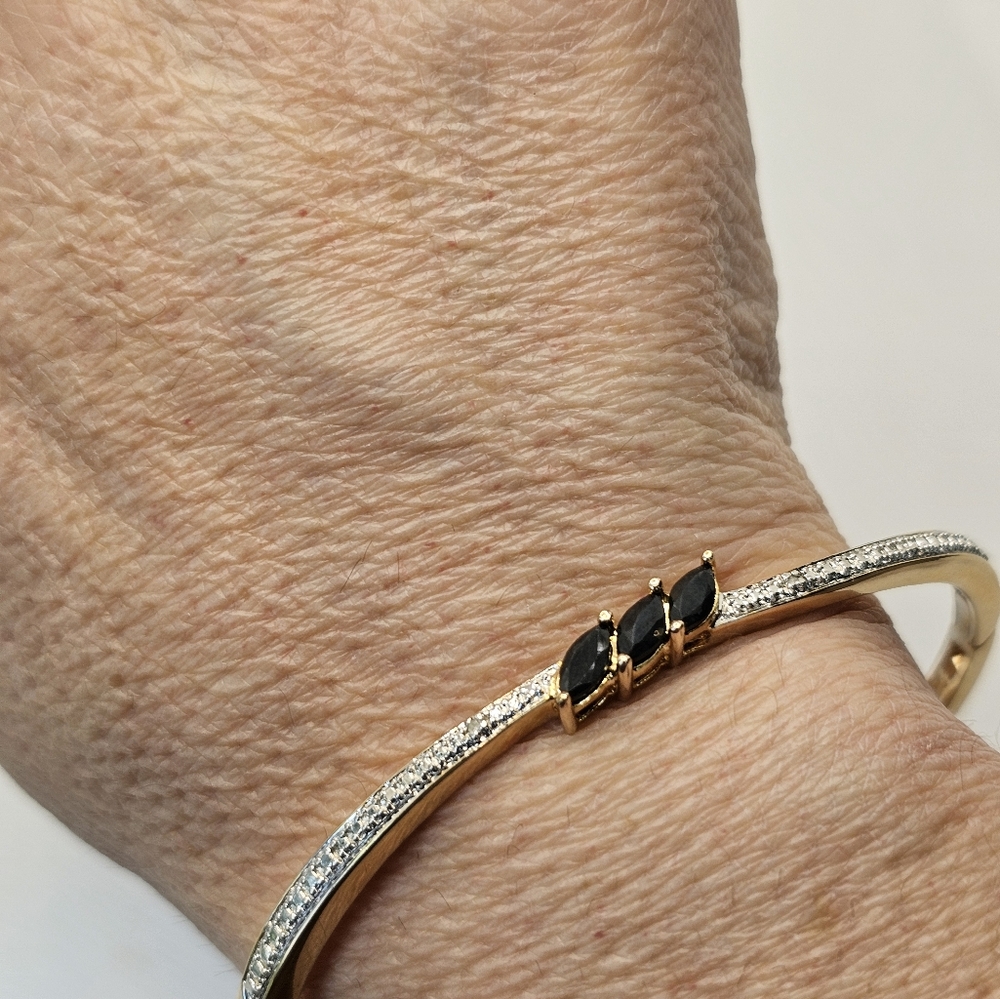Vintage Genuine Sapphire & Diamond Accent Vermeil Bangle! - Picture 3 of 6